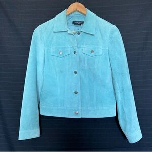 Clothes by Revue Turquoise Blue Suede Leather Jacket Button Up Lined Womens S